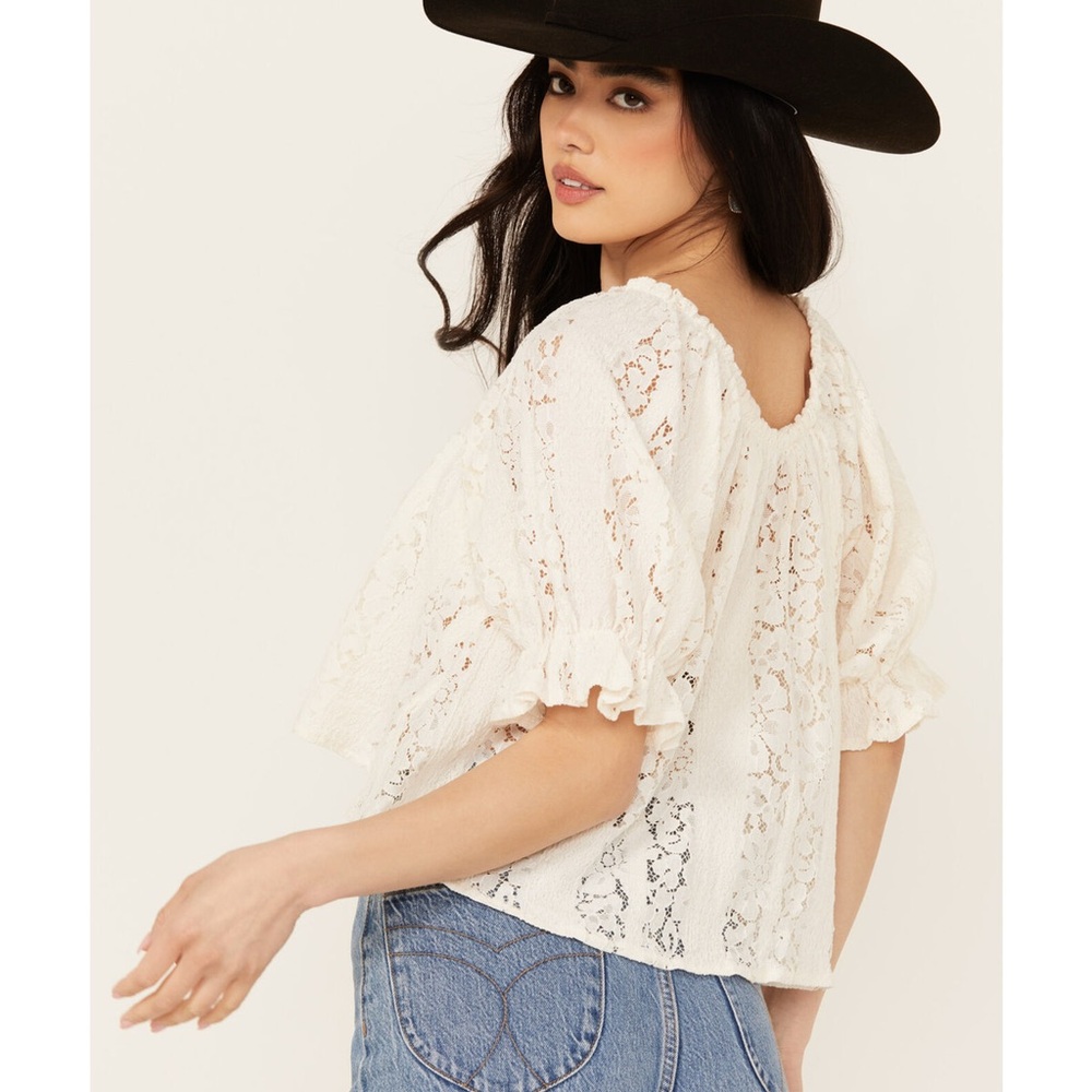 FREE PEOPLE WOMEN'S STACEY LACE CROPPED SHIRT - Picture 3 of 14